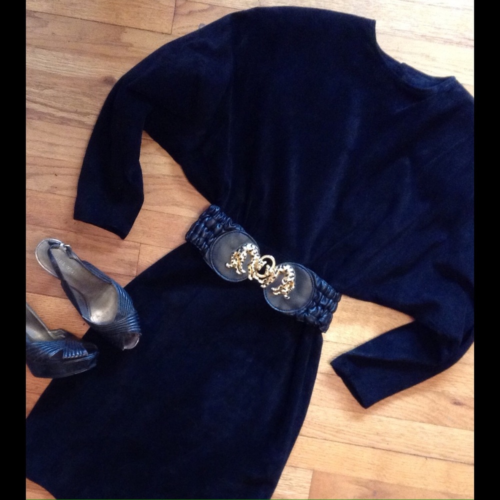Vintage Black Dress with Gold Buckle Belt